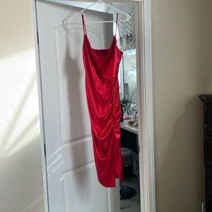 Skin tight glossy red dress